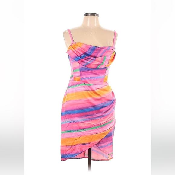 First Distraction the label pink watercolor satin corset dress, 10 UK 14 NWT - Picture 1 of 9